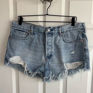Free People Light Blue Distressed Denim Jean Shorts
